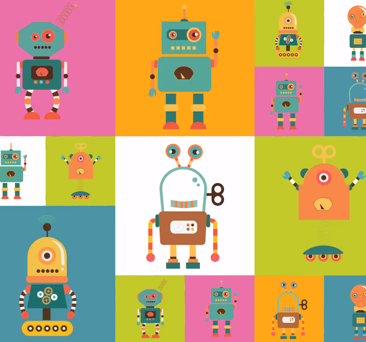 Behang babykamer robots mooie kleuren - TenStickers