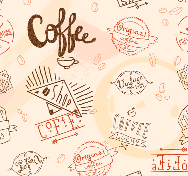 Vliesbehang voor de eetkamer Koffie pictogrammen - TenStickers