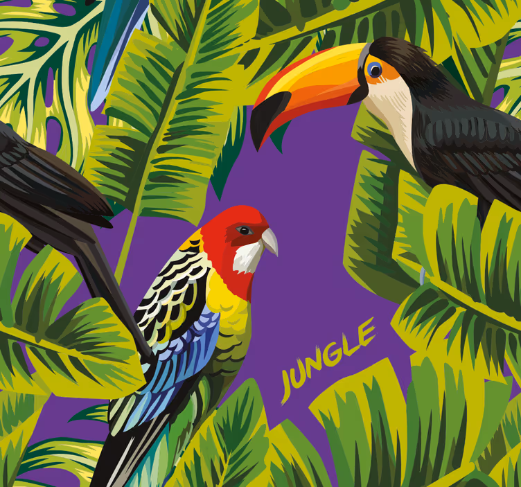 Tropisch vogelparadijs behang papegaaien - TenStickers