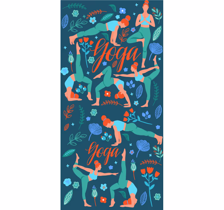 Yoga houdingen illustratie natuur behang - TenStickers