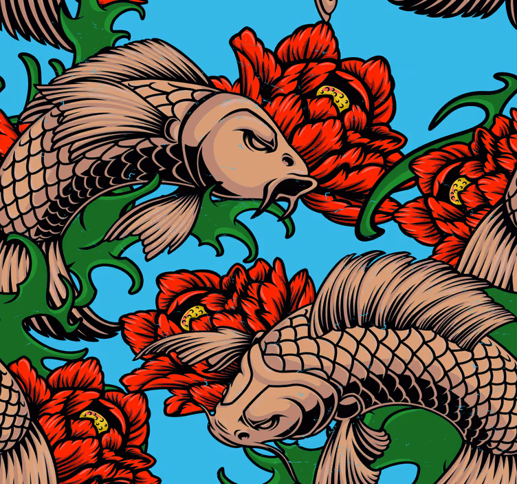 Katachtige bloemenfusie vissen behang - TenStickers