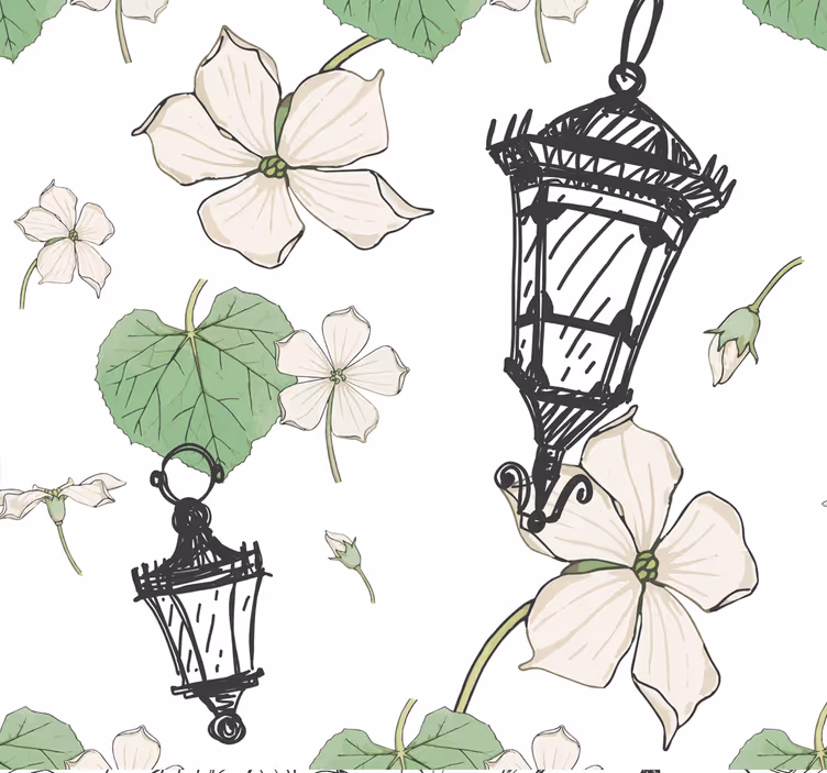 Botanisch patroon met lantarens behang - TenStickers