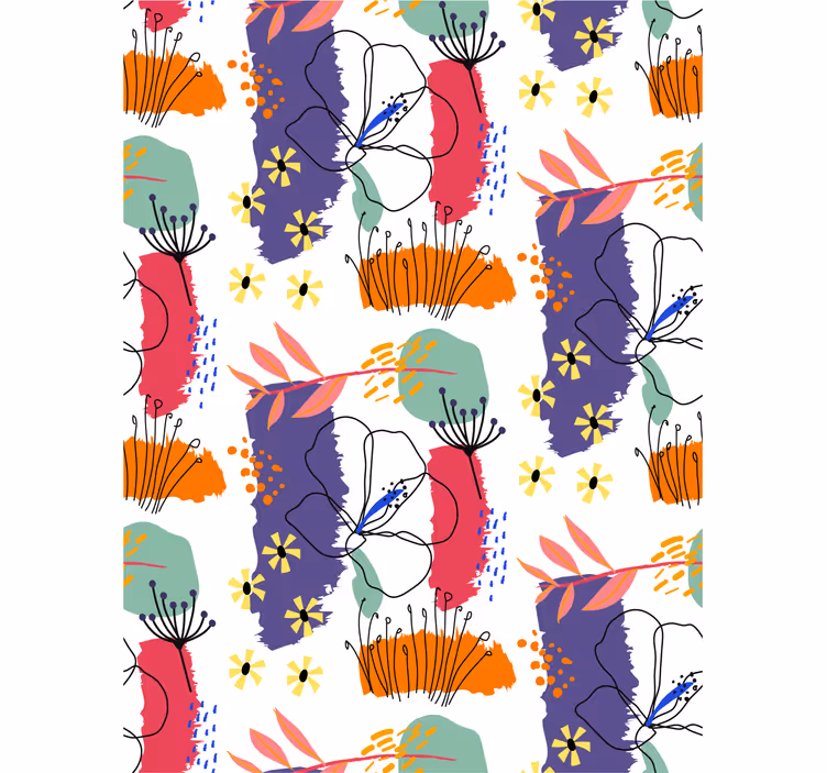Botanisch schetspatroon behang bloemen - TenStickers