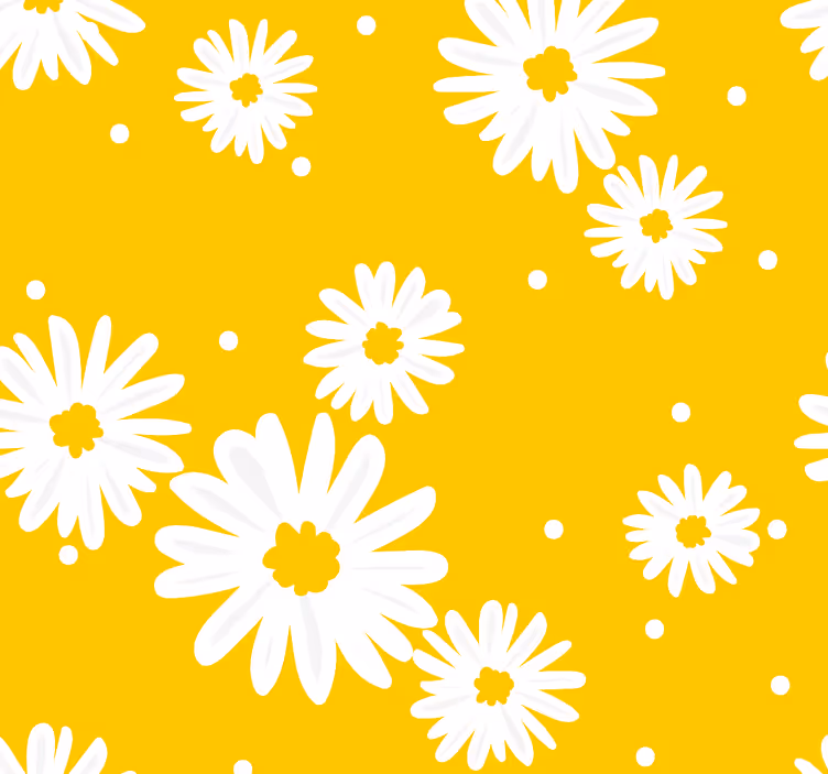 Madeliefjebloemen op geel woonkamer behang - TenStickers