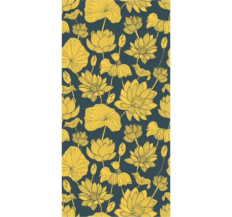 Botanische lotusillustratie behang bloemen - TenStickers