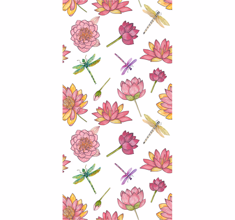 Bloemenlibelfusie behang bloemen - TenStickers