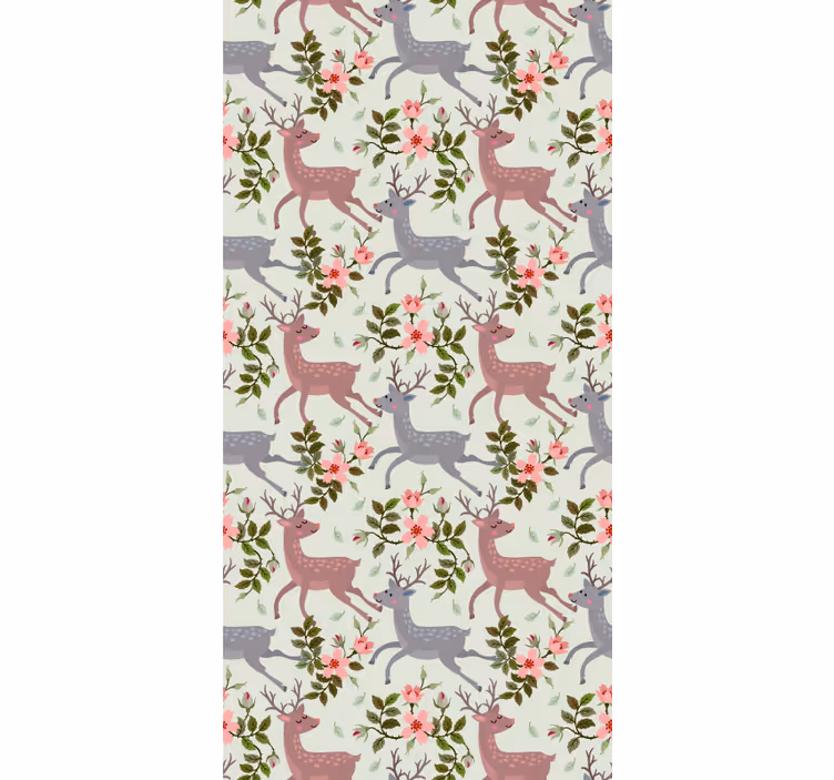 Herten bloemenpatroon dieren behang - TenStickers