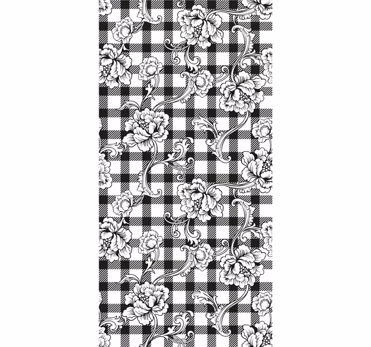 Bloemen schaakbord behang bloemsierkunst - TenStickers