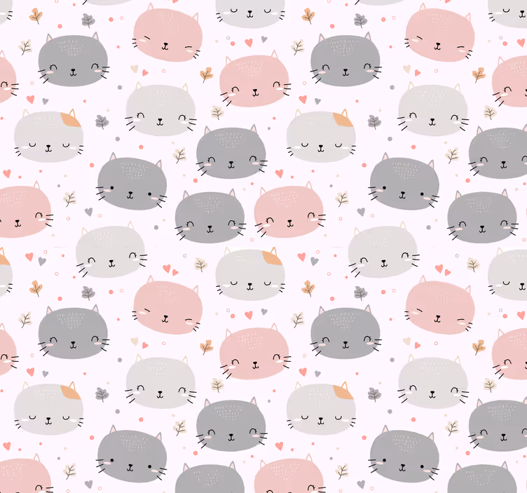 Behang slaapkamer Schattige grijze en roze kittens - TenStickers