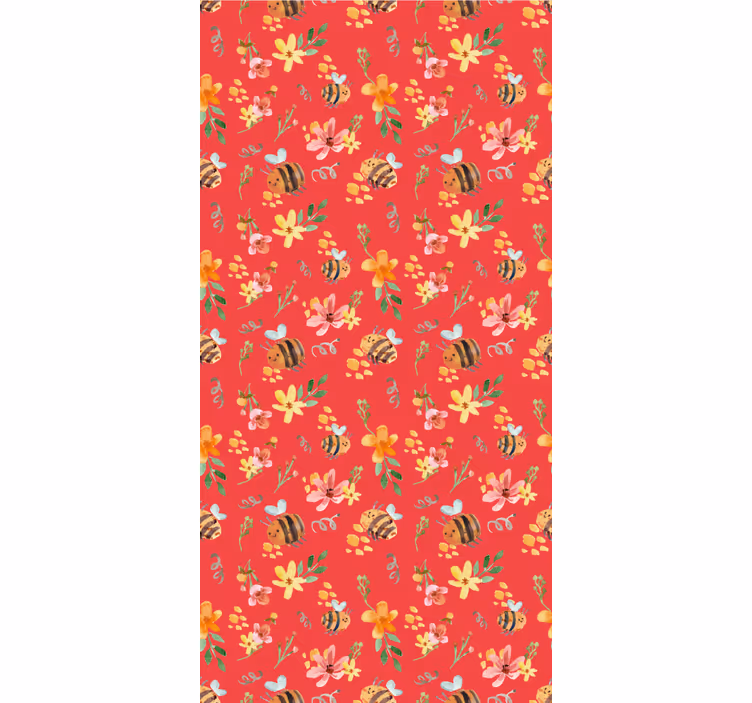 Bijen bloemmotief behang bloemen - TenStickers
