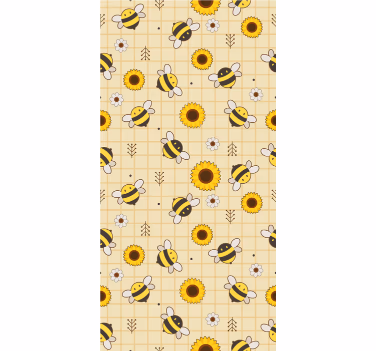 Bijen zonnebloem patroon dieren behang - TenStickers