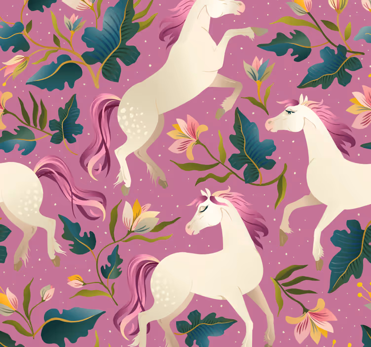 Slaapkamer behang paarden en bloemen - TenStickers