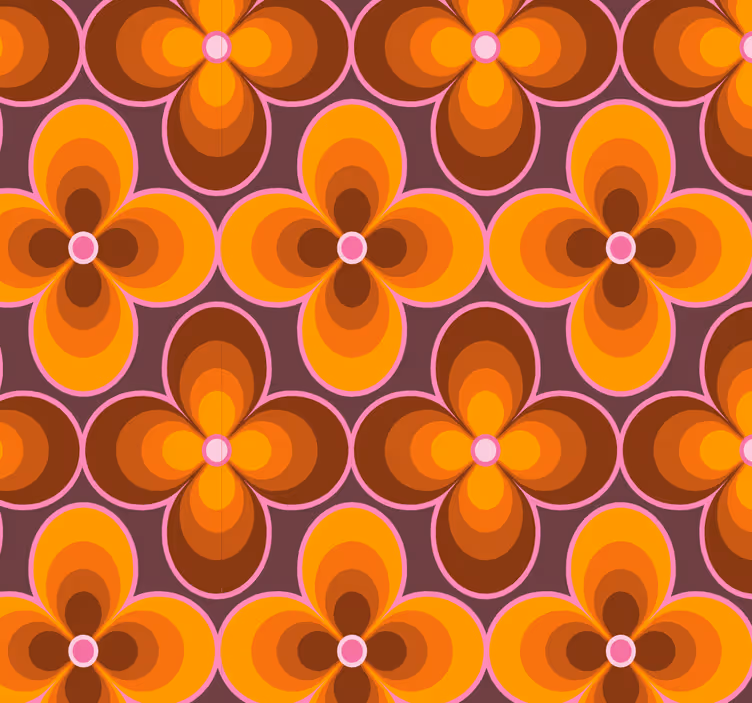 Bloemen retro groovy patroon vintage behang - TenStickers