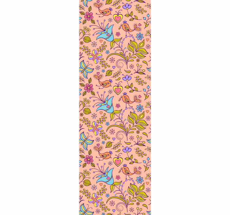 Bloemenvogelmotief sierlijk behang - TenStickers