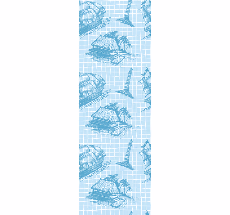Badkamer behang nautische schetsen - TenStickers
