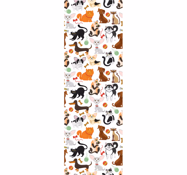 Speelse huisdierenillustratie dieren behang - TenStickers