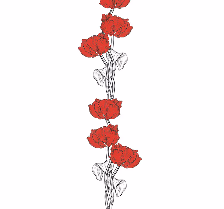 Rode bloemenstroken behang bloemen - TenStickers