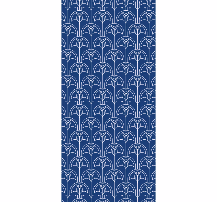 Blauw omtrekpatroon behang bloemsierkunst - TenStickers