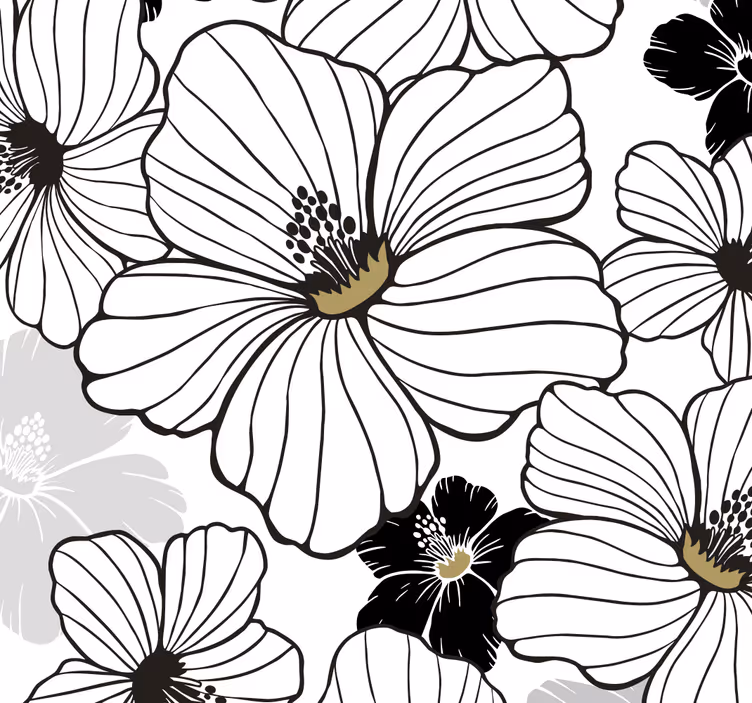 Behang bloemen in zwart-wit bloesems - TenStickers