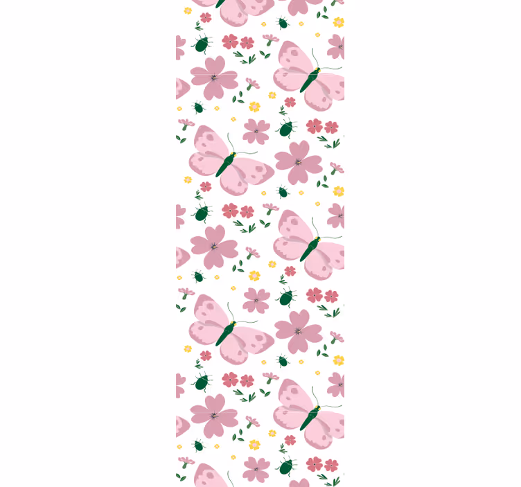 Roze bloemen vlinders behang - TenStickers