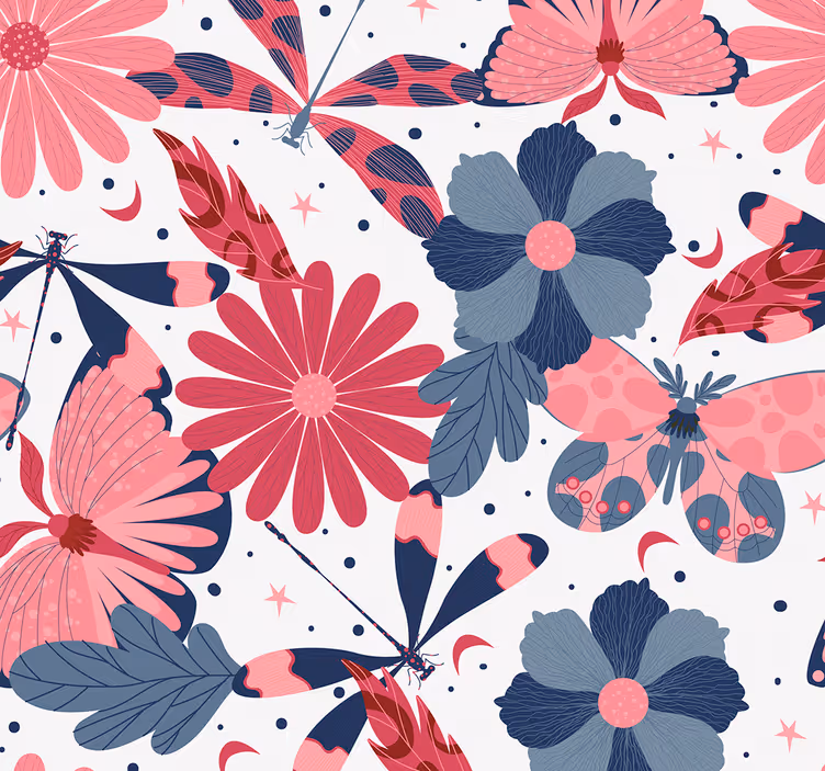 Behang tienerkamer Bloemen vlinderpatroon - TenStickers