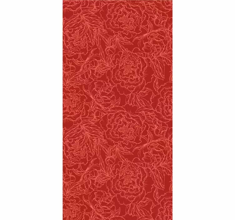 Rode omtrek rozen patroon behang bloemen - TenStickers