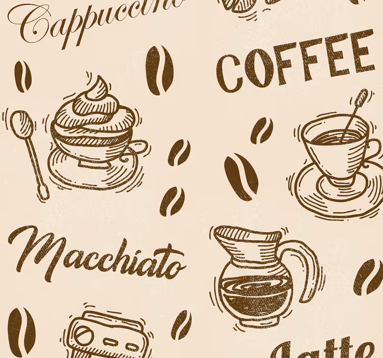 Behang met tekst 3d-patronen voor koffienamen - TenStickers