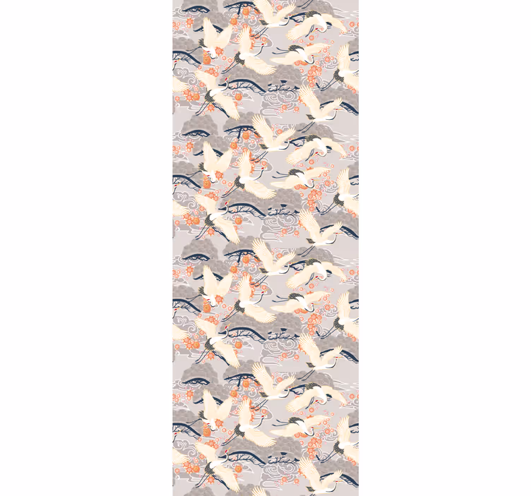 Vliegende kraanvogels patroon behang vogels - TenStickers
