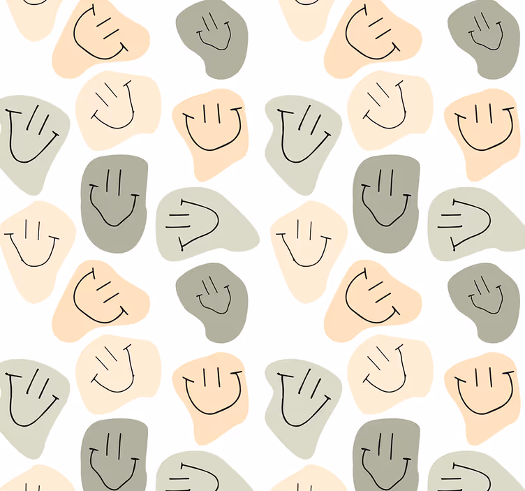 Behang tienerkamer neutrale kleuren smileygezichten - TenStickers