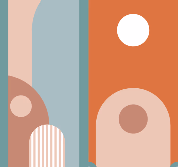 Gebogen geometrische vormen woonkamer behang - TenStickers
