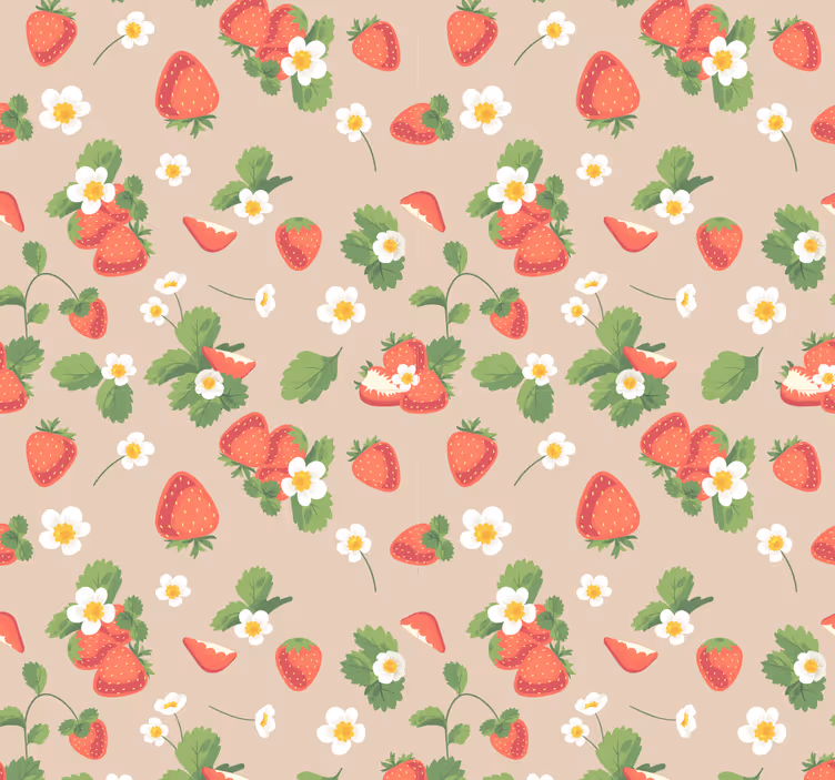 Aardbeien en bloemen fotobehang eetkamer - TenStickers