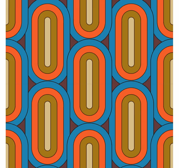 Retro afgerond blauw rood behang woonkamer - TenStickers