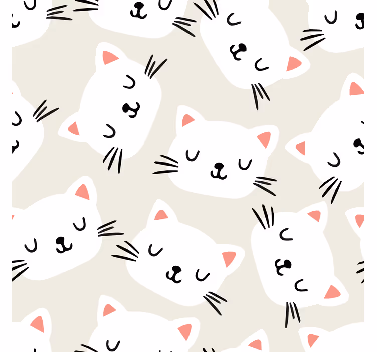 Witte schattige kat gezichten cartoon behang  - TenStickers