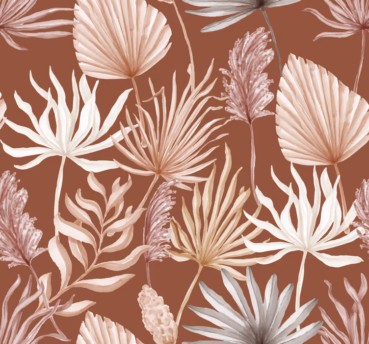 Monstera bladeren terracotta behang - TenStickers