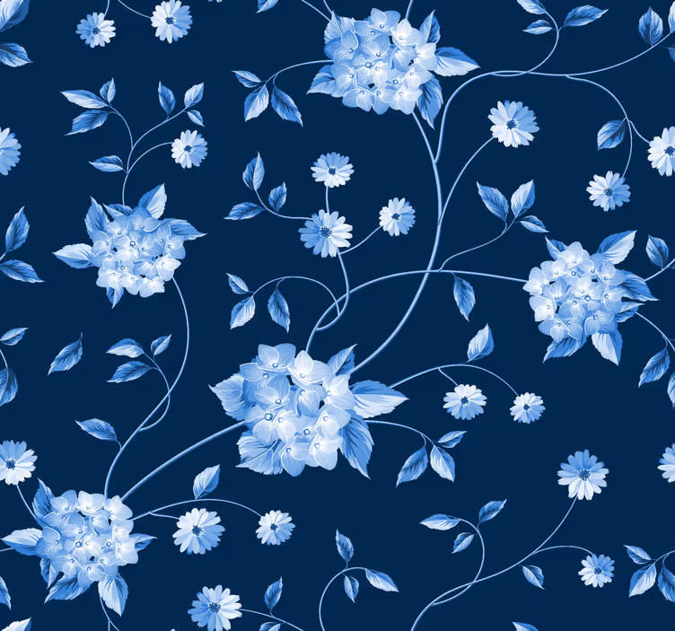 Bloemstelen donkerblauw behang - TenStickers