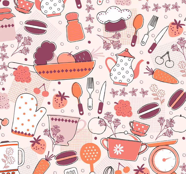 Kookpatroon keuken behang - TenStickers