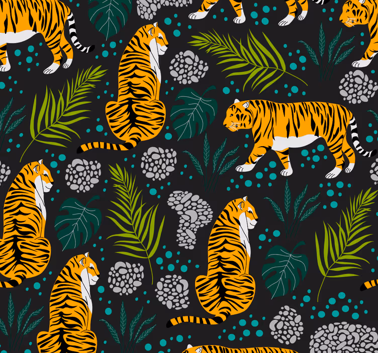 Tropisch tijgerpatroon dieren behang - TenStickers