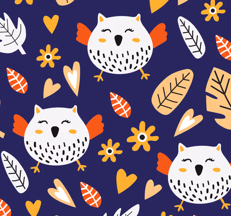 Uil natuurpatroon behang vogels - TenStickers