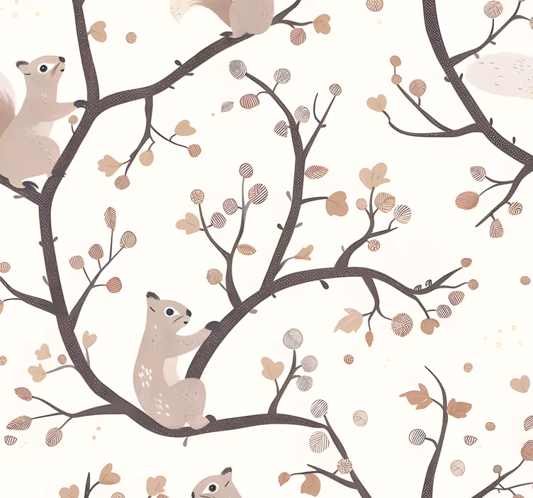 Beige eekhoornspatroon babykamer behang - TenStickers