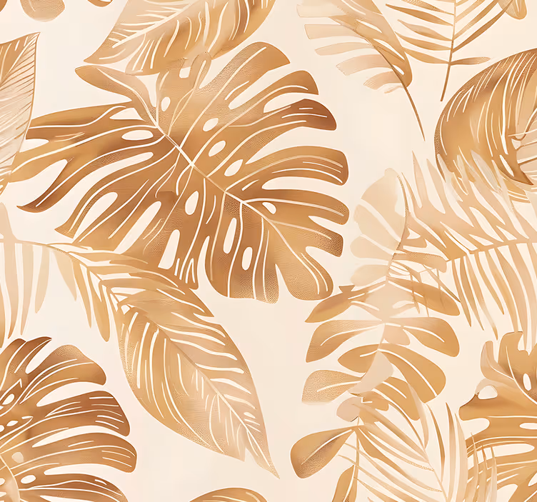 Beige groot bladerenpatroon behang bladeren - TenStickers