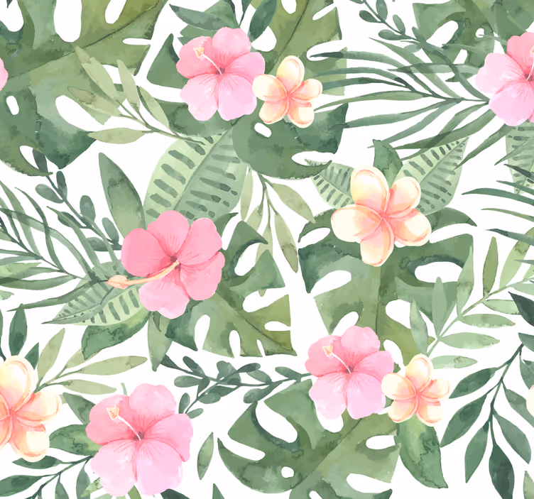 Bloemen tropisch patroon behang bladeren - TenStickers
