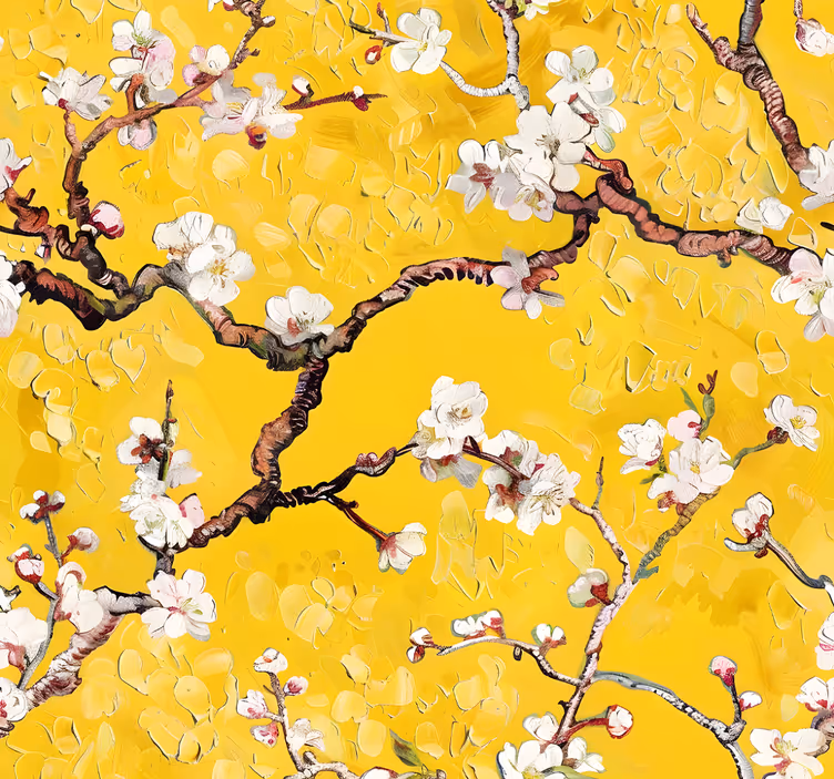 Bloemen lentepatroon behang geel - TenStickers