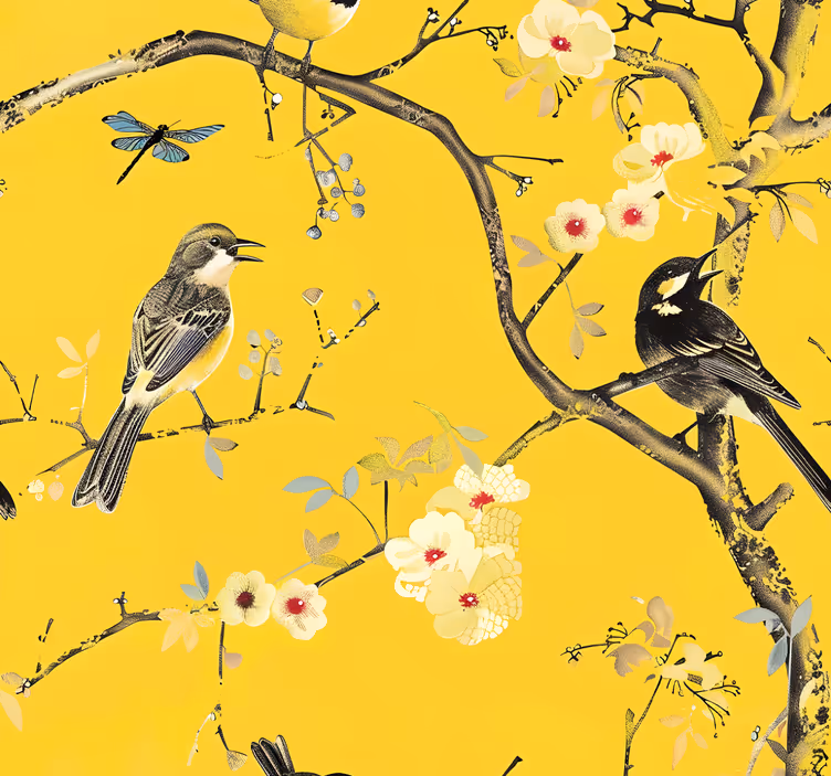 Lente ontwerp behang geel - TenStickers
