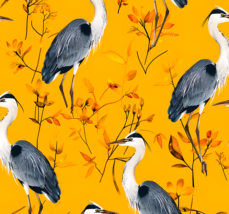 Reigers patroon behang geel - TenStickers
