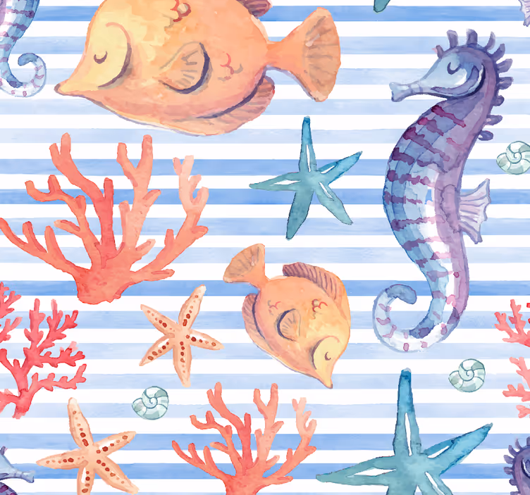 Oceanisch faunapatroon vissen behang - TenStickers