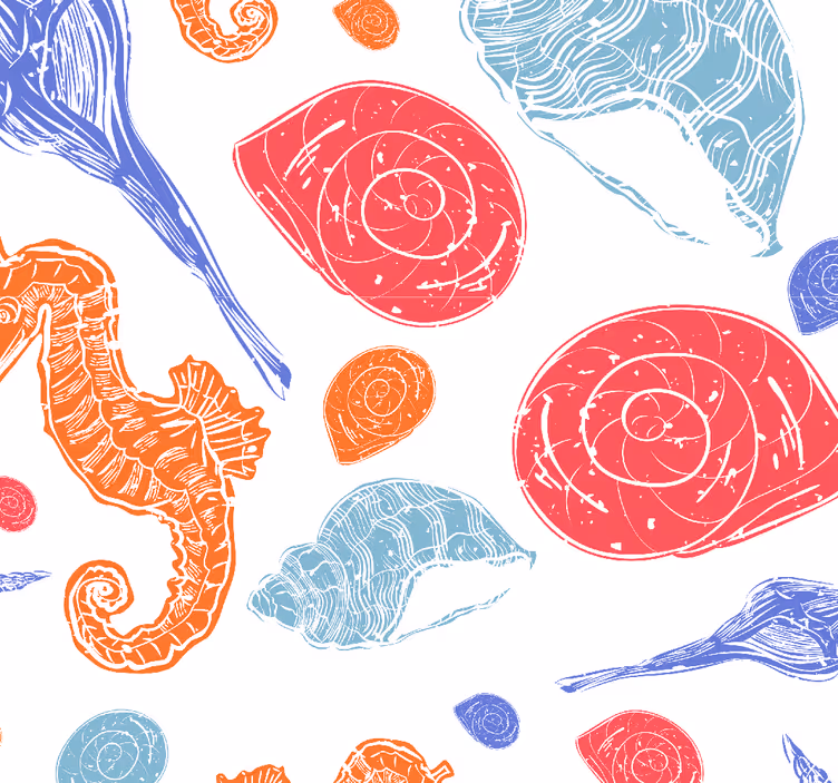 Zeepaardjes en schelpen patroon behang - TenStickers