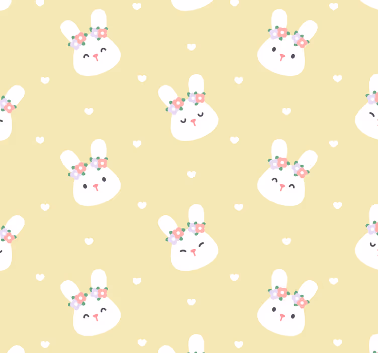 Witte konijntjes met bloemen dieren behang - TenStickers