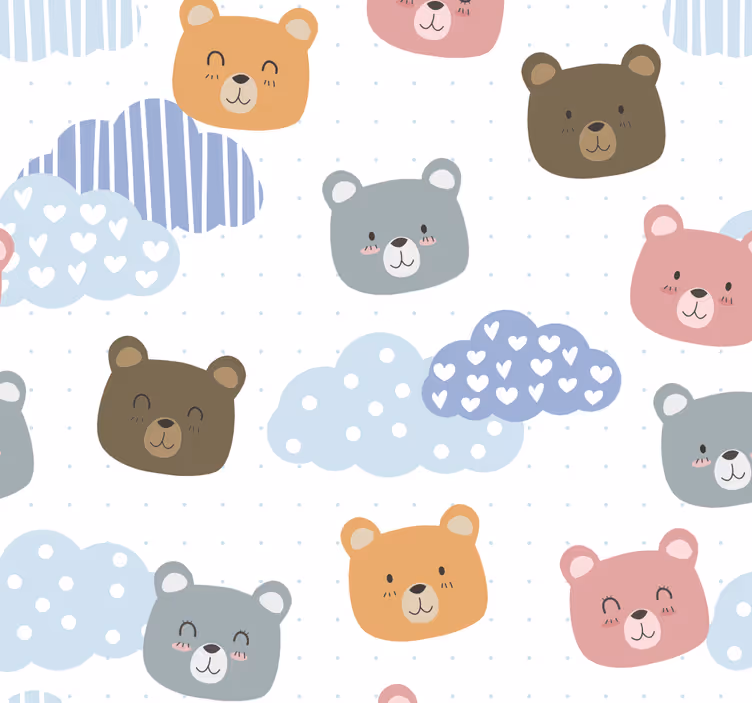 Cartoon draagt wolken katten behang - TenStickers