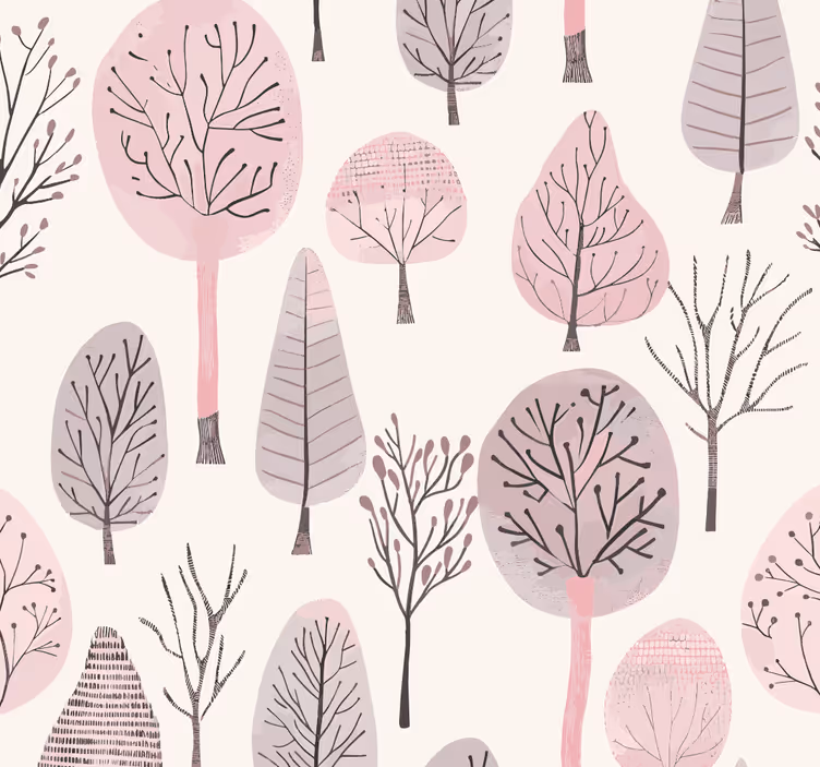 Noordse bomen behang roze - TenStickers