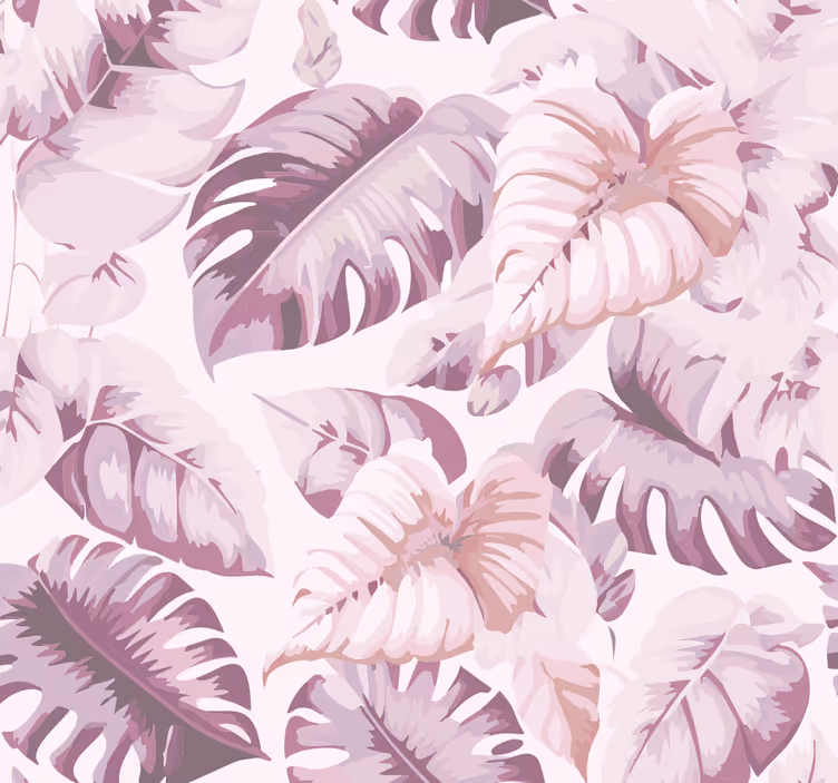 Grote tropische bladeren behang roze - TenStickers